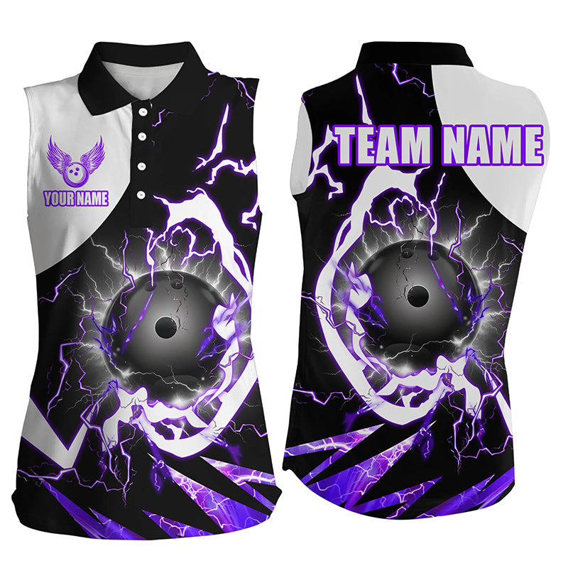 Purple Lightning thunder bowling Team league jerseys custom Womens Bowling sleeveless polo Shirts NQS8231