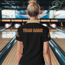 Load image into Gallery viewer, Black and Brown Skull Retro Bowling Polo, Quarter Zip Shirts For Women Custom Team Bowling Jersey NQS10859