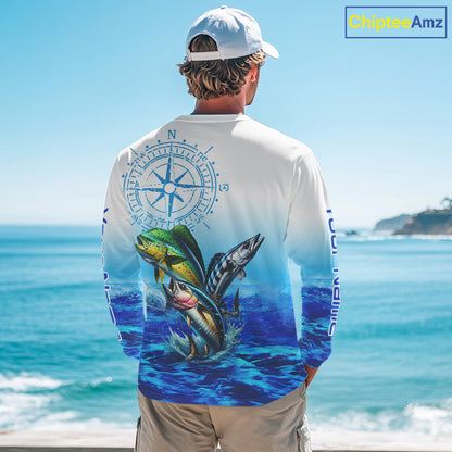 Custom Mahi Mahi, Wahoo, Tuna Ocean Performance Fishing Shirt, Compass Offshore Tournament Shirts NQS11439