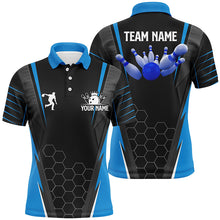 Load image into Gallery viewer, Black Men's Bowling polo Shirt Custom Name mens Bowlers Jersey, team bowling outfits | Blue NQS6133
