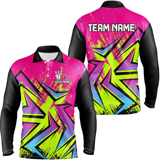 Colorful Bowling Polo, Quarter Zip Shirts For Men Custom Bowling Team Jersey, Gift For Bowlers NQS8921