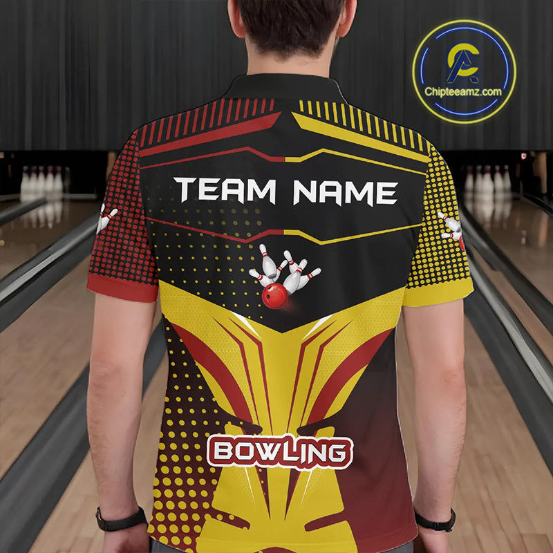 Yellow and Red pattern Bowling shirts For Men Custom Team Bowling Jerseys, Gift For Bowler NQS11243