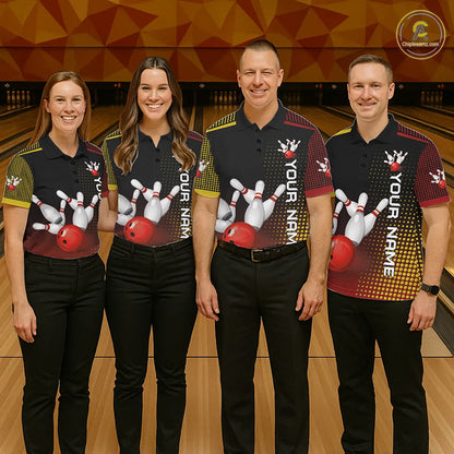 Yellow and Red pattern Bowling shirts For Men Custom Team Bowling Jerseys, Gift For Bowler NQS11243