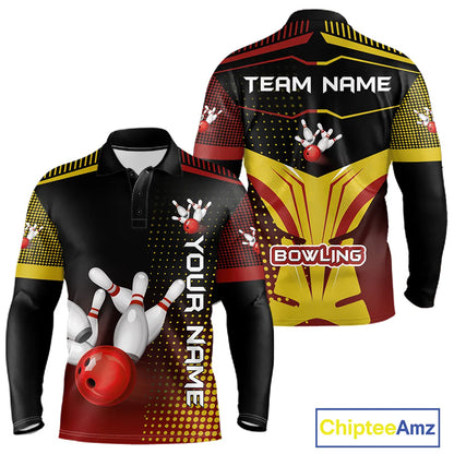 Yellow and Red pattern Bowling shirts For Men Custom Team Bowling Jerseys, Gift For Bowler NQS11243
