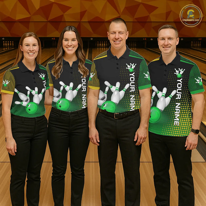 Yellow and Green pattern Bowling shirts For Men Custom Team Bowling Jerseys, Gift For Bowler NQS11244
