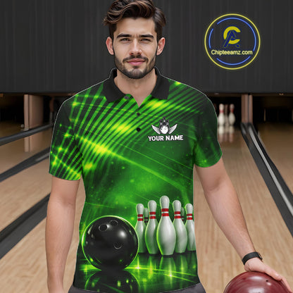 Green Light Bowling Polo, Quarter Zip Shirts For Men Custom Bowling Team Jerseys, Gift For Bowlers NQS11737