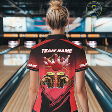 Load image into Gallery viewer, Bowling Beer Black and Red Bowling Polo, 1/4 Quarter zip shirts Custom Women Team Bowling jerseys NQS10873