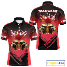 Load image into Gallery viewer, Bowling Beer Black and Red Bowling Polo, 1/4 Quarter zip shirts Custom Mens Team Bowling jerseys NQS10873