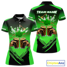Load image into Gallery viewer, Bowling Beer Black and Green Bowling Polo, 1/4 Quarter zip shirts Custom Women Team Bowling jerseys NQS10874