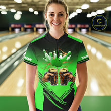 Load image into Gallery viewer, Bowling Beer Black and Green Bowling Polo, 1/4 Quarter zip shirts Custom Women Team Bowling jerseys NQS10874