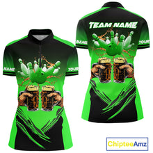 Load image into Gallery viewer, Bowling Beer Black and Green Bowling Polo, 1/4 Quarter zip shirts Custom Women Team Bowling jerseys NQS10874