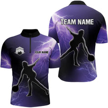 Load image into Gallery viewer, Purple Lightning Thunder Bowling Shirts for Men Custom Team Bowling Polo, Quarter Zip Jerseys NQS9170