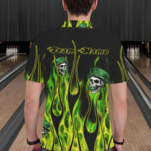 Load image into Gallery viewer, Green Flame clover skull St Patrick's Day Mens bowling shirts Custom Lucky Bowling Team Jerseys NQS9379