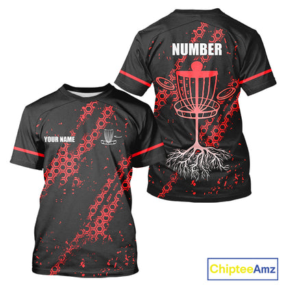 Black and Red Hexagon Pattern Disc Golf Polos, T-Shirt, Hoodies custom Team disc golf jerseys NQS11456