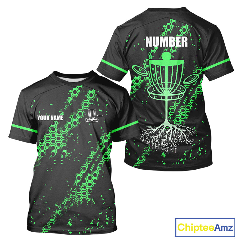 Black and Green Hexagon Pattern Disc Golf Polos, T-Shirt, Hoodies custom Team disc golf jerseys NQS11457
