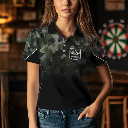 Black Green Camo Women Darts Shirts Custom American Flag patriotic Team Darts Jersey NQS9523