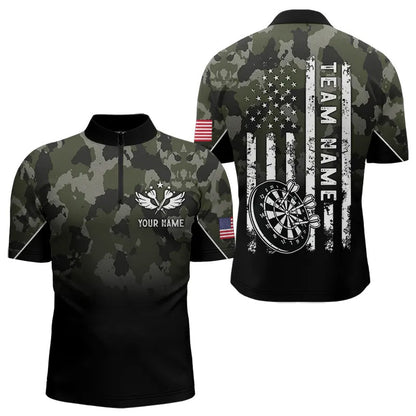 Black Green Camo Men Darts Shirts Custom American Flag patriotic Team Darts Jersey NQS9523