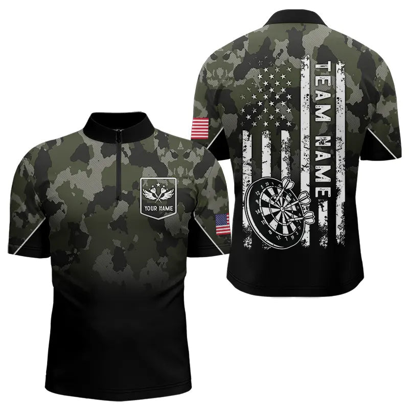 Black Green Camo Men Darts Shirts Custom American Flag patriotic Team Darts Jersey NQS9523