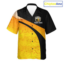 Load image into Gallery viewer, Custom Yellow Funny Beer Bowling Hawaiian Jersey Bowling Uniform Button-up Bowling Team Shirts NQS11646