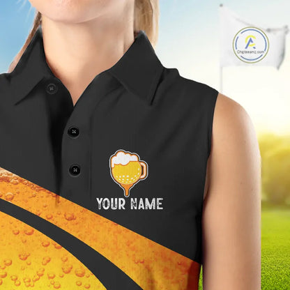 Custom Yellow Funny Beer sleeveless Golf Shirt For Women, golf outfits for ladies NQS11647