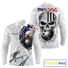 Load image into Gallery viewer, Personalized American Flag Skull Eagle Camo Bowling Team Shirts For Men, Patriotic Bowling Outfits NQS11648