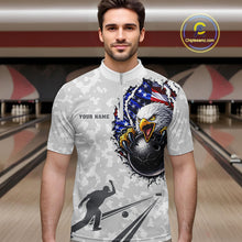 Load image into Gallery viewer, Personalized American Flag Skull Eagle Camo Bowling Team Shirts For Men, Patriotic Bowling Outfits NQS11648
