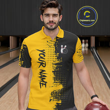 Load image into Gallery viewer, Yellow and Black Bowling Polo, Quarter Zip shirts for Men Custom Bowling Team Jerseys NQS10880