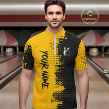 Load image into Gallery viewer, Yellow and Black Bowling Polo, Quarter Zip shirts for Men Custom Bowling Team Jerseys NQS10880