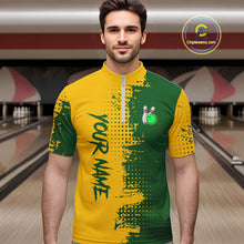 Load image into Gallery viewer, Yellow and Green Bowling Polo, Quarter Zip shirts for Men Custom Bowling Team Jerseys NQS10881