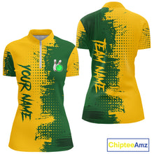 Load image into Gallery viewer, Yellow and Green Bowling Polo, Quarter Zip shirts for Women Custom Bowling Team Jerseys NQS10881