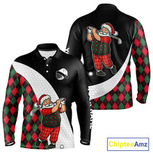Load image into Gallery viewer, Funny Santa Golf Christmas Mens Polo Shirt green and red argyle pattern Custom Golf outfit For Men NQS11053