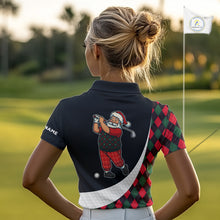 Load image into Gallery viewer, Funny Santa Golf Christmas Womens Polo Shirt green and red argyle pattern Custom Ladies Golf outfit NQS11053