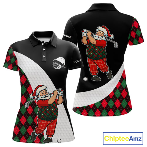 Funny Santa Golf Christmas Womens Polo Shirt green and red argyle pattern Custom Ladies Golf outfit NQS11053