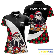 Load image into Gallery viewer, Funny Santa Christmas Bowling Shirts For Women green &amp; red argyle pattern Custom Team Bowling outfit NQS11054