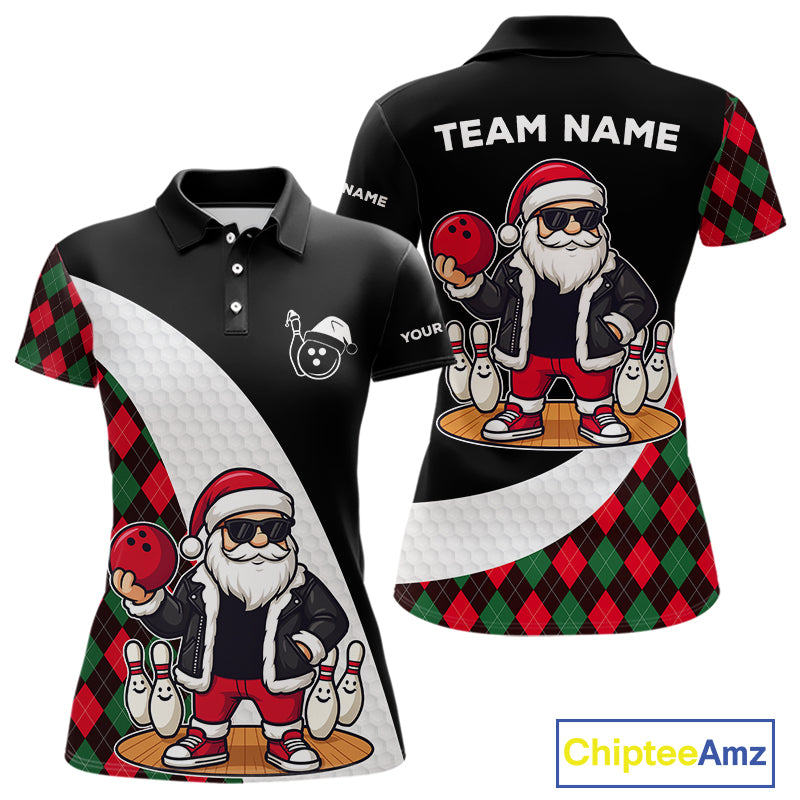 Funny Santa Christmas Bowling Shirts For Women green & red argyle pattern Custom Team Bowling outfit NQS11054