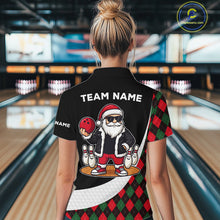 Load image into Gallery viewer, Funny Santa Christmas Bowling Shirts For Women green &amp; red argyle pattern Custom Team Bowling outfit NQS11054