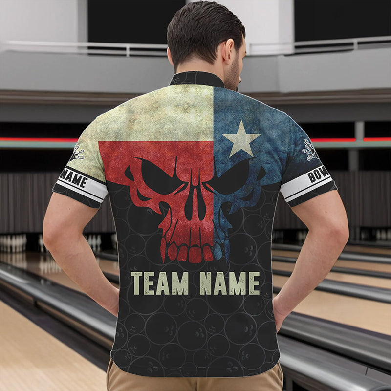 Vintage Texas Flag Skull Black Bowling Camo retro Bowling shirts for men custom Bowling team jerseys NQS9535