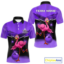 Load image into Gallery viewer, Funny Pink Flamingo Bowling Polo, 1/4 zip shirts for Men Custom Flamingo Team bowling outfit | Purple NQS11655
