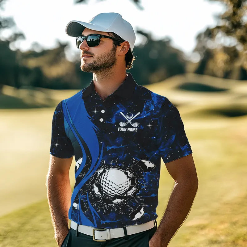 Black and Blue Galaxy Mens golf polo shirt custom cool golf shirts, personalized golf gifts NQS9694