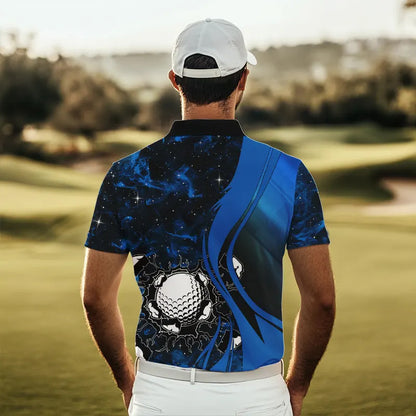 Black and Blue Galaxy Mens golf polo shirt custom cool golf shirts, personalized golf gifts NQS9694