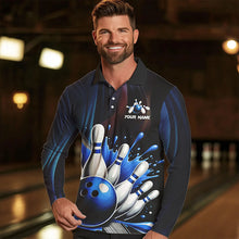 Load image into Gallery viewer, Black and Blue Men's bowling outfits Custom Team Mens bowling Polo, Quarter Zip Shirts NQS9700