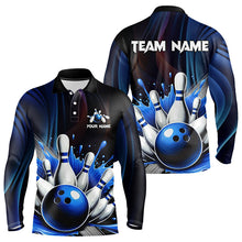 Load image into Gallery viewer, Black and Blue Men's bowling outfits Custom Team Mens bowling Polo, Quarter Zip Shirts NQS9700