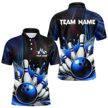 Load image into Gallery viewer, Black and Blue Men's bowling outfits Custom Team Mens bowling Polo, Quarter Zip Shirts NQS9700