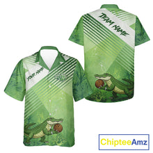 Load image into Gallery viewer, Funny Alligator Bowling Button-up Shirts Custom Alligator Bowling Team Hawaiian Jerseys | Green NQS11742