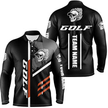 Load image into Gallery viewer, Black Golf Skull Mens golf polo shirt custom golf attire for men, golf gifts for team golfer NQS7483