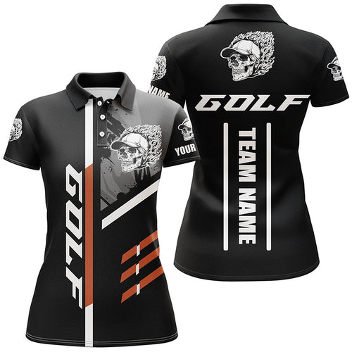 Black Golf Skull Womens golf polos shirts custom golf attire for ladies, golf gift for team golfer NQS7483