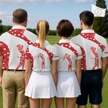 Personalized Red Hearts pattern golf white Womens golf polo shirts custom name Valentine golf gifts NQS11259