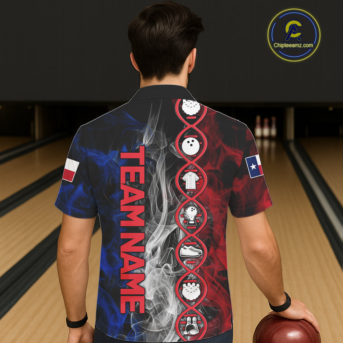 Red, White & Blue Smoke Texas Flag Patriotic Team Bowling Hawaiian Shirt Custom It's in my DNA Shirt NQS11265