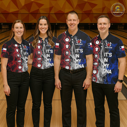 Red, White & Blue Smoke Texas Flag Patriotic Team Bowling Shirt For Women Custom It's in my DNA Shirt NQS11265