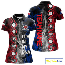 Load image into Gallery viewer, Red, White &amp; Blue Smoke Texas Flag Patriotic Team Bowling Shirt For Women Custom It's in my DNA Shirt NQS11265